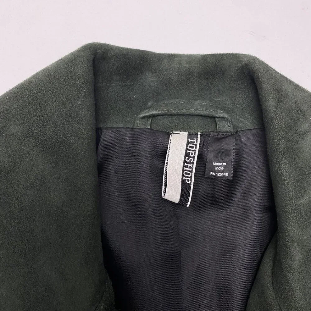 TOPSHOP Suede Caddy Moto Jacket Dark Green Size US 2 - Picture 5 of 11